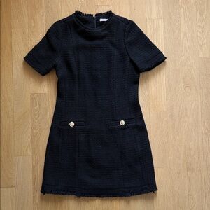 New H&M Black Textured Mini Dress with Button Details